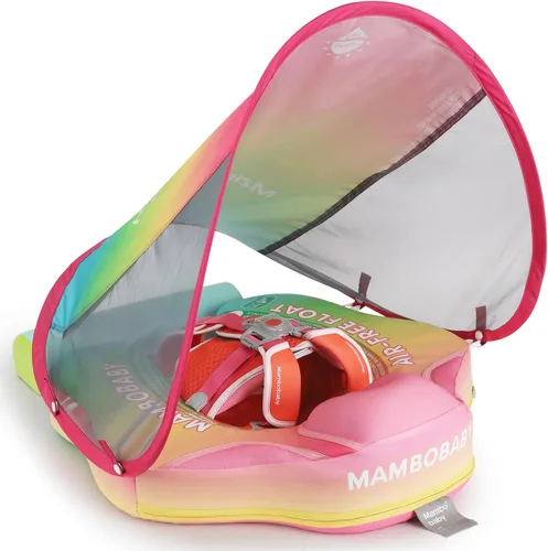 Miniatura 12 de Flotador Mambobaby con cola para bebé con toldo, flotador de piscina sólido, entrenador de natación infantil, entrenamiento de natación tumbado