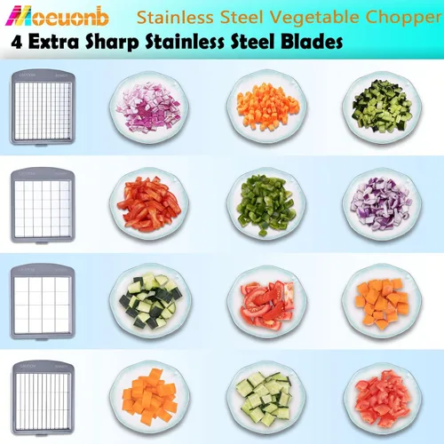 Miniatura 4 de Picador de verduras de acero inoxidable con 4 cuchillas, picador profesional de alimentos con recipiente, picador de cebolla para ensalada