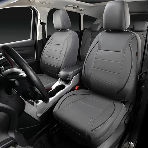 Miniatura 3 de CAR PASS Fundas de Asiento de Automóvil de Cuero Sintético con Ribetes Juego Completo, Fundas de Asiento de Cuero Transpirable Gris para Gris