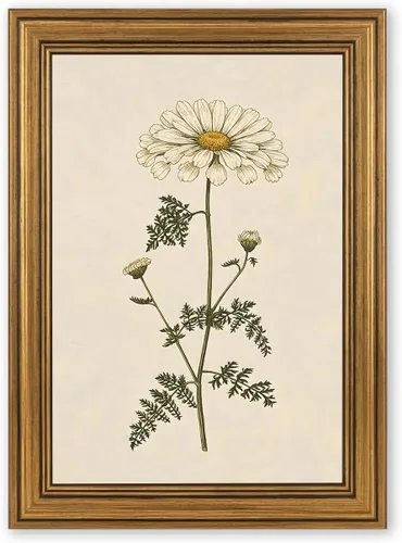 Zzudis Gold Framed Canvas Wall Art,Vintage Daisy Flower Painting Prints,Antique Sketch Floral Pictures Decor for Living Room,Study-12''x16''In