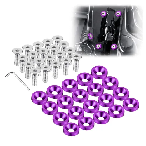 TOMALL Juego de 20 tornillos de aluminio para guardabarros, arandela de parachoques de motor, accesorios de tornillos de perno M6 (morado)