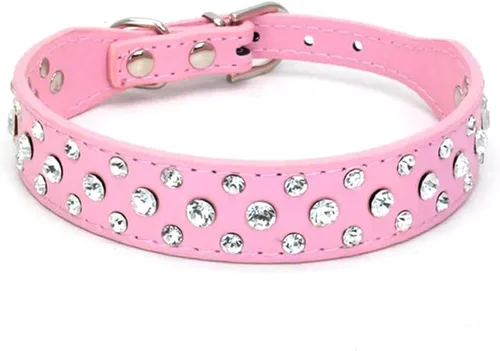 Miniatura 3 de Collar para perro con cristales de imitación, collar de piel sintética con brillantes para perro, gato y cachorro en color negro, tallas S M L XL
