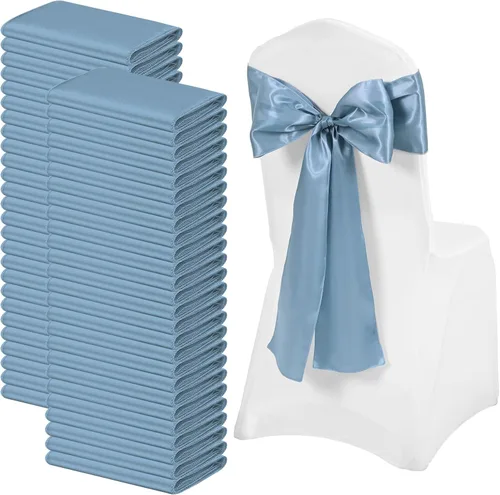 Miniatura 10 de 72 bandas de satén para silla, color azul bebé, lavables y reutilizables, fundas universales para silla, suministros para atar en la espalda