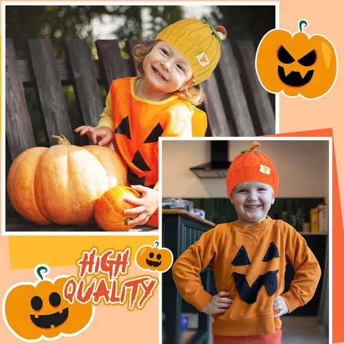 Miniatura 6 de Mepase 2 piezas de Halloween Baby Pumpkin Hat Infant Kids Pumpkin Beanie Winter Cute Knit Hat Newborn Beanie Baby Winter Cap Soft Boy Girl Acción