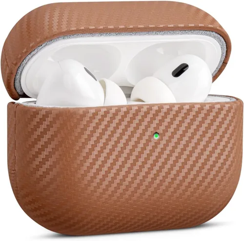 Miniatura 10 de Haobobro Funda de piel para AirPods Pro 2, piel seleccionada respetuosa con la piel, textura de fibra de carbono, hecha a mano, funda rígida Azul