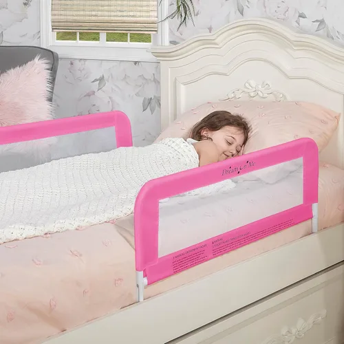 Miniatura 2 de Dream On Me Paquete doble ajustable del carril de cama de la seguridad ligera de la malla con la tela de malla respirable en rosa