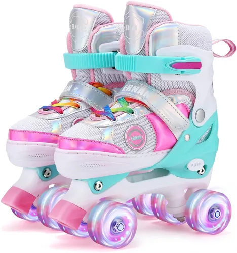 Patines de ruedas para niñas, niños pequeños y principiantes, 4 tallas ajustables con ruedas iluminadas para patinar en interiores y exteriores