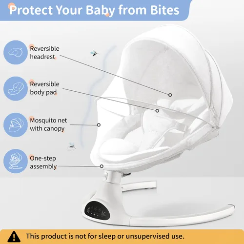 Miniatura 6 de LAREX Columpio de bebé eléctrico portátil para niños pequeños, balanceador de bebé para recién nacidos niño niña, 5 velocidades de balanceo