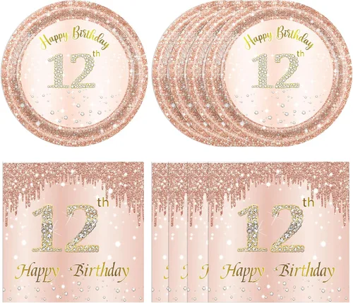 Miniatura 20 de Decoraciones de cumpleaños número 70 para mujer, decoraciones de cumpleaños número 70, platos y servilletas de oro rosa, decoraciones de cumpleaños