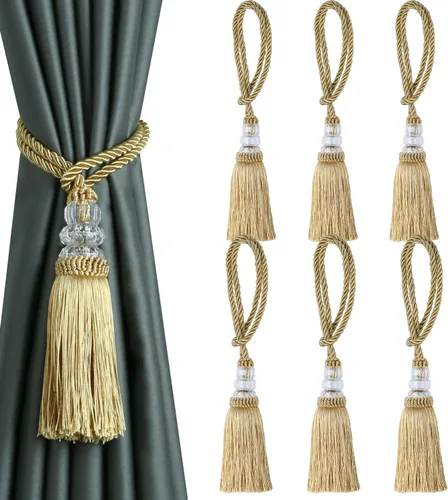 Miniatura 12 de Alzapaños de cortina con borla, alzapaños elegantes y decorativos para exteriores, lazos modernos de cuerda para ventanas con ganchos, para Beige
