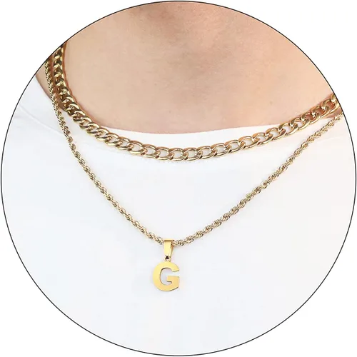 Miniatura 60 de SENRAN Collar con inicial en capas de la A a la Z para hombre, cadena de cuerda torcida de acero inoxidable de 18 a 20 pulgadas, dije de letra