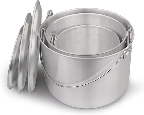 Miniatura 3 de AceCamp Juego de ollas de cocina ligeras de aluminio anidadas con tapa y mango plegable - 4L, 8L, 12L