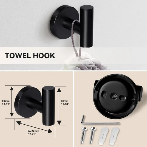 Miniatura 7 de SEIDO Toallero de 3 piezas para pared de baño, juego de accesorios de baño negro, juego de accesorios de baño de acero inoxidable SUS 304, toallero