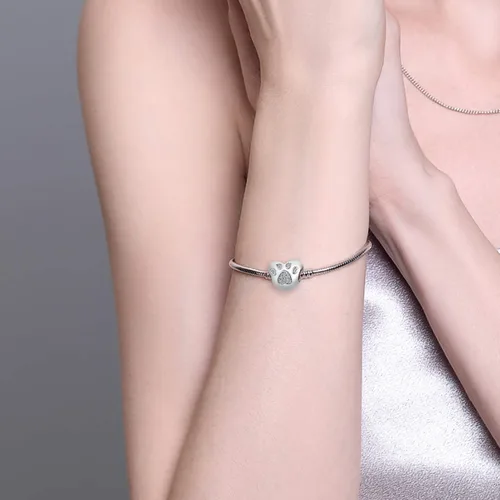 Miniatura 5 de QeenseKc Abalorio de corazón con diseño de pata de mascota con circonita cúbica para Pandöra y pulsera europea