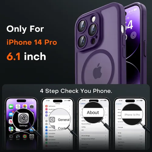 Miniatura 2 de TOCOL Funda para teléfono 14 Pro, compatible con cargador Magsafe, protección completa de cámara, protección contra caídas, funda translúcida mate