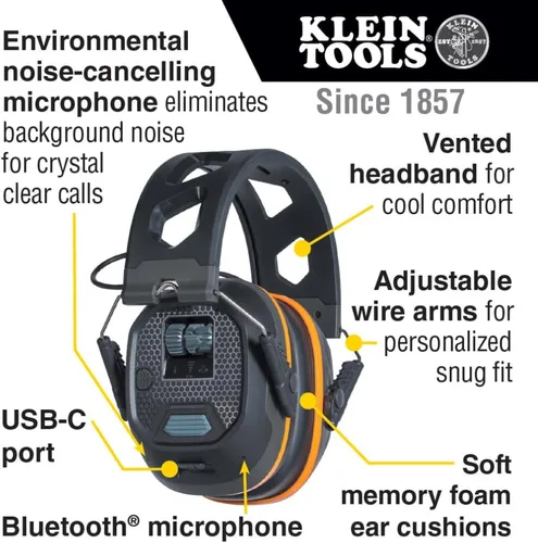 Miniatura 2 de KLEIN TOOLS AESEM1S Smart Sense - Orejeras electrónicas de protección auditiva de seguridad con Bluetooth y conciencia de la situación, NRR 23dB, 25