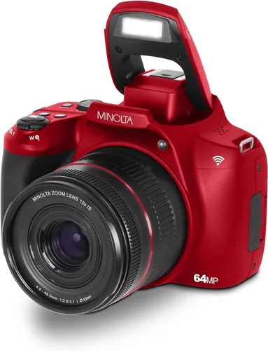 Miniatura 2 de Minolta Cámara digital de enfoque automático de 64 megapíxeles con zoom óptico de 10x, video Ultra HD 4K y disparo macro, paquete con tarjeta de Rojo