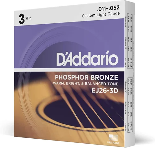 Miniatura 27 de Cuerdas para guitarra acústica de bronce fosforado D'Addario, blanco negro rojo azul