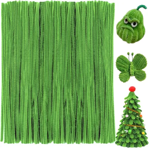 Praisebank Limpiapipas verde militar para manualidades (200 unidades), tallos de felpilla para proyectos de bricolaje, suministros de arte y