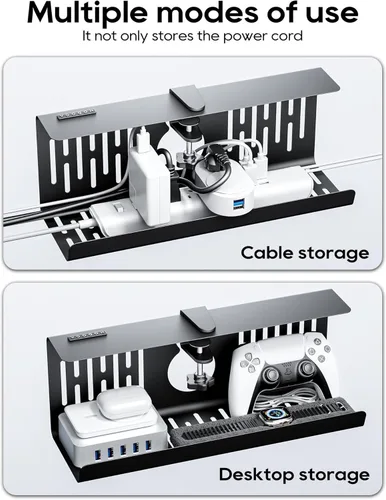 Miniatura 7 de NODOCA Bandeja de gestión de cables para debajo del escritorio sin perforación, gestión de cables de 14'', abrazadera sin perforaciones, bandeja