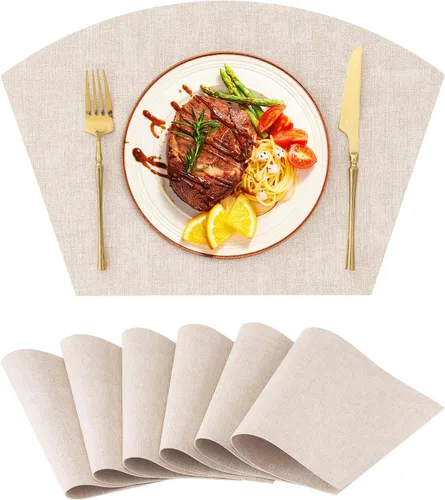 Miniatura 16 de Homaxy Juego de 4 manteles individuales para mesa redonda, lavables en forma de cuña, de piel sintética, lavables, para cocina, cena, para Beige