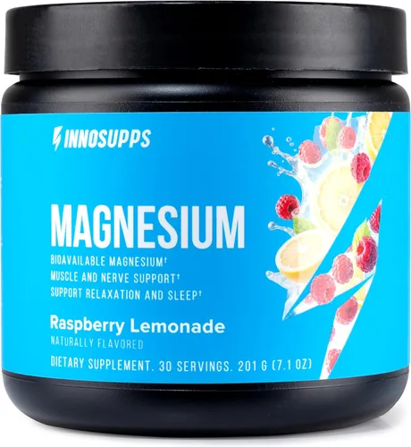 InnoSupps Polvo de magnesio, mezcla mineral de doble acción con bisglicinato de magnesio y carbonato, promueve el alivio del estrés, la hidratación