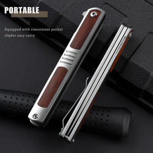 Miniatura 7 de Cuchillo de bolsillo para hombres, cuchillo plegable con clip, con hoja de acero D2, cierre de seguridad, cuchillo afilado para supervivencia
