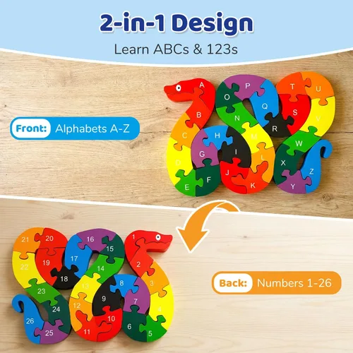 Miniatura 2 de lovestown - Rompecabezas de madera con diseño de animales, rompecabezas con letras, diseño de serpiente.