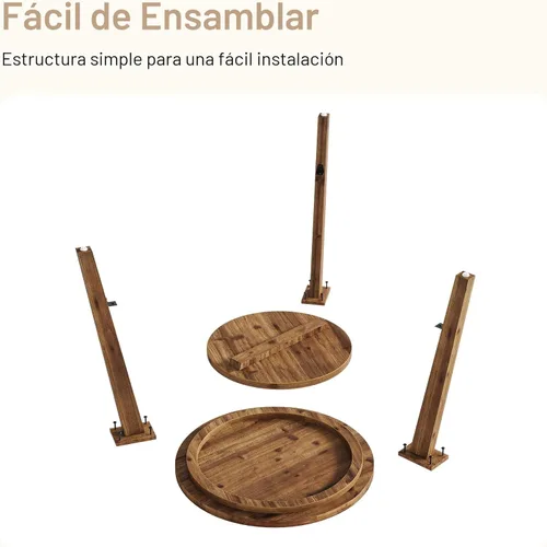 Miniatura 6 de Juego de 2 mesas auxiliares redondas de madera maciza, mesa auxiliar para sofá con estante de almacenamiento, mesita de noche de granja para sala