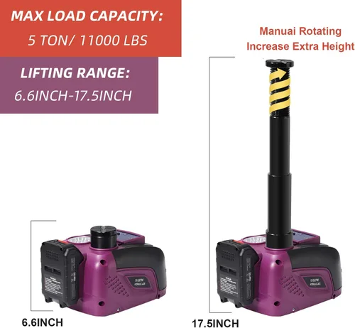 Miniatura 2 de TYAYT Kit de gato eléctrico para automóvil, gato hidráulico inalámbrico de 5 toneladas con llave de impacto eléctrica, gato portátil de 12 V con luz