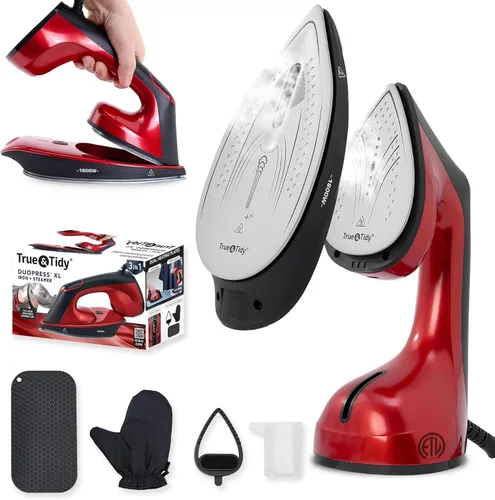 Miniatura 8 de True & Tidy DuoPress XL 2 en 1 vaporizador y plancha para ropa, potente vapor turbo de 1600 W, placa de cerámica grande, control de temperatura