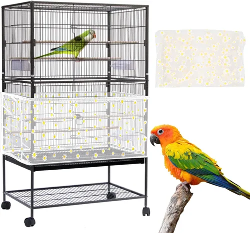 Miniatura 9 de Daoeny Cubierta Grande para Jaula de Pájaros, Protector de Semillas para Jaula de Pájaros, Faldón de Malla de Nylon Ajustable y Suave, Cubierta