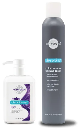 Miniatura 14 de KERACOLOR Kit de 3 en 1 (Limpieza + Acondicionador + Color) Tinte semipermanente azul para el cabello y acabado en aerosol para el cabello, 10 onzas