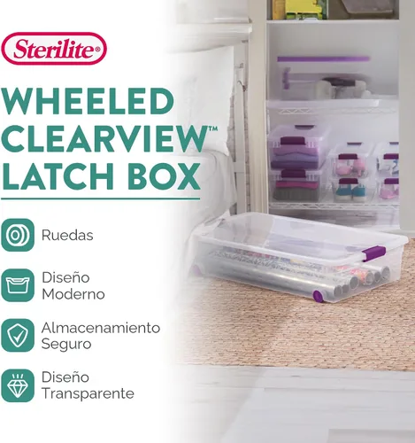 Miniatura 2 de Sterilite ClearView - Paquete de 4 cajas de cierre ClearView de 60 cuartos de galón, contenedores organizadores con ruedas con tapas de pestillo