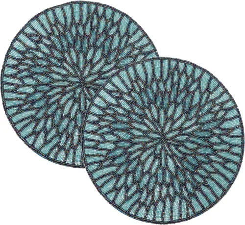 Miniatura 16 de 4 Piezas Manteles Individuales con Cuentas - Manteles de Mesa Redondos de Cuentas de Vidrio de 13 Pulgadas con Respaldo de Algodón - Elegantes