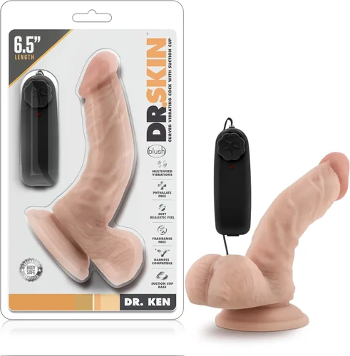 Blush Dr. Skin - Consolador vibrador realista Dr. Ken de 6.5 pulgadas para parejas, pene realista con bolas, ventosa, compatible con arnés, vibrador