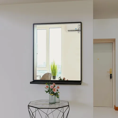 Miniatura 5 de ANYHI Espejos de baño para pared, espejo de pared de metal con estante, perfecto para sala de estar, dormitorio, entrada, rectangular, vertical Negro