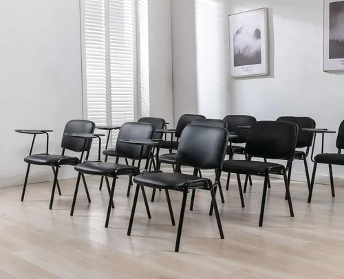 Miniatura 2 de Shunzhi Juego de 5 sillas de sala de espera apilables para sala de conferencias, silla de invitados con brazo para tableta para sala de descanso