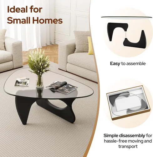 Miniatura 8 de Mesa de centro de cristal triangular moderna de mediados de siglo para sala de estar, mesa auxiliar minimalista para dormitorio, oficina y recepción