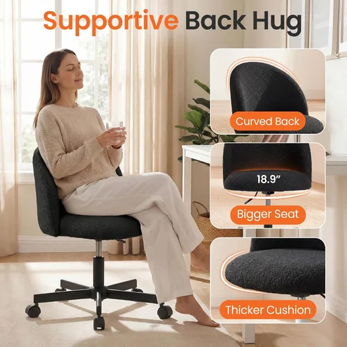 Miniatura 3 de NEO CHAIR Silla de tocador de oficina con ruedas, cómoda silla de escritorio para niñas, linda computadora, pequeña, sin brazos, altura ajustable