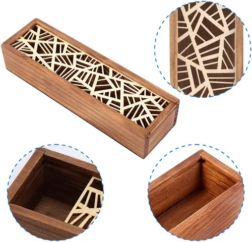 Miniatura 5 de Joyzan Caja de madera para bolígrafos, estuche de almacenamiento de lápices de madera, organizador retro, funda extraíble, soporte para bolígrafo