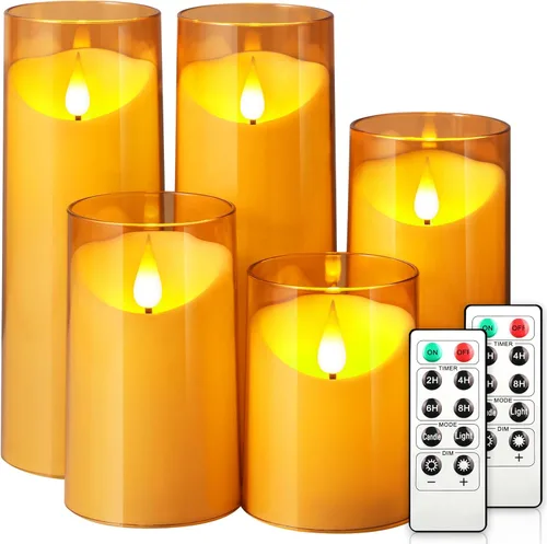 NURADA Velas parpadeantes sin llama: Velas LED acrílicas de pilas con control remoto y temporizador para ambiente romántico y decoración de mesa y