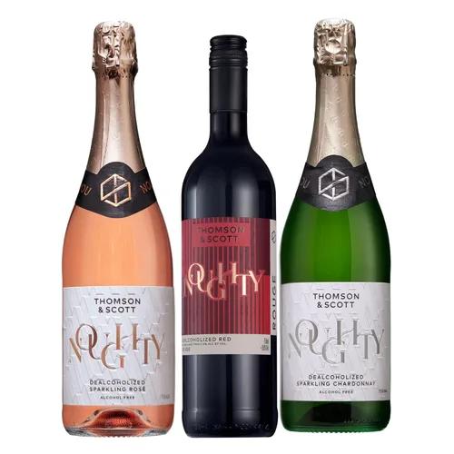 Miniatura 10 de Thomson & Scott Noughty - Paquete de celebración de vino espumoso, 1 rosado + 1 chardonnay, champán espumoso sin alcohol, vino sin alcohol, ligero