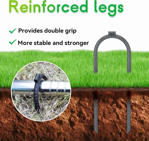 Miniatura 6 de Trampolín de refuerzo extra grande de 10 x 3 pulgadas, estacas de viento de seguridad, estaca en U de acero resistente, color negro