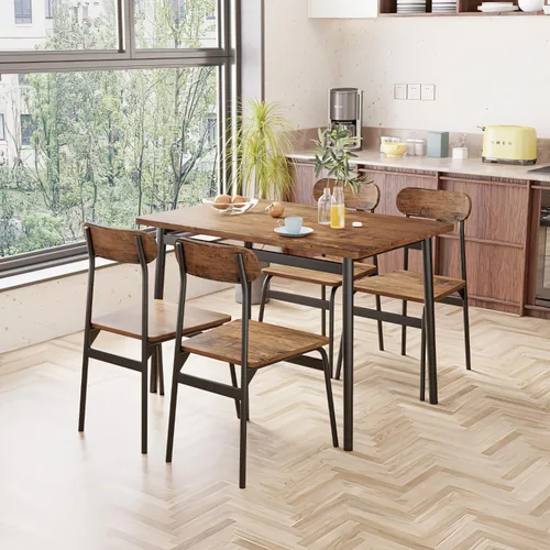 Miniatura 8 de furlinkhm Juego de mesa de comedor de cocina para 4, moderno juego de mesa y sillas de comedor rectangulares de 5 piezas, juego de mesa de metal