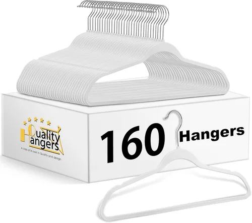 Miniatura 7 de Perchas de plástico blanco de calidad, paquete de 20 unidades, sin terciopelo, para ropa, juego de percheros resistentes, perchas de armario que