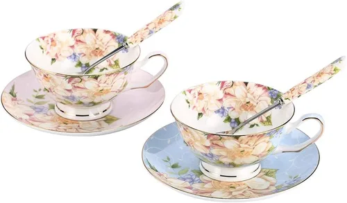 Miniatura 7 de Taza de té azul, juego de taza de té floral y platillo, juego de té de porcelana de hueso, taza de café, juego de té