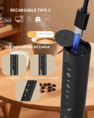 Miniatura 4 de CIRCLE JOY Varita espumadora de leche recargable de mano con 3 velocidades variables, 3 batidores y caja de almacenamiento, mezclador eléctrico