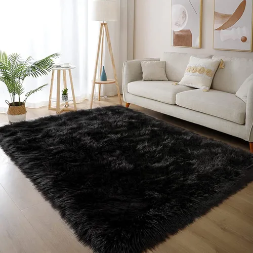 Latepis - Tapete rectangular de piel sintética tipo lana de oveja suave, esponjosa y lavable para sala de estar, dormitorio, decoración de lujo para
