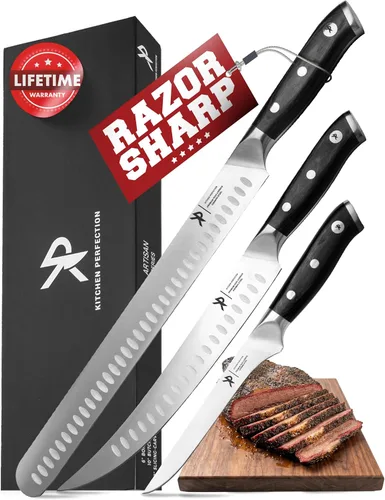 Miniatura 10 de KITCHEN PERFECTION - Cuchillo carnicero de 10" para corte y recorte de carne - Cuchillo cimitarra ultra afilado para trocear y rebanar con funda